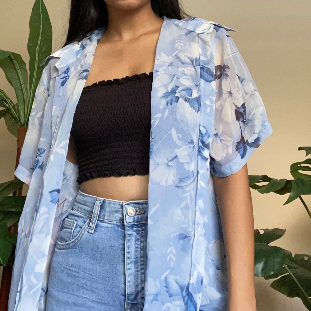 Flowy button up floral shirt